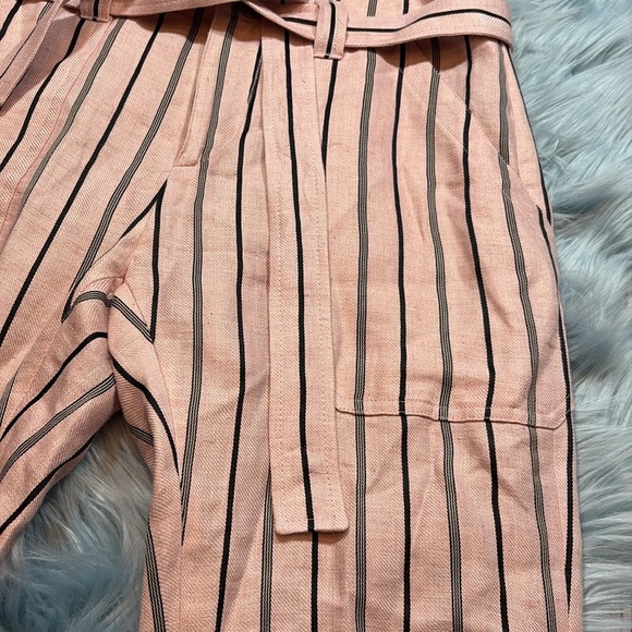 Rag & Bone Claudia Linen Striped Pink Belted Pants sz 0 - Picture 4 of 10